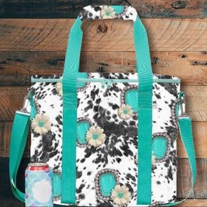 Cow Print Turquoise Stone & Flower Cooler